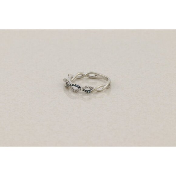 10k White Gold Fancy Blue and White Diamond Ring Twist Crossover Band 5 3/4 - Picture 4 of 6